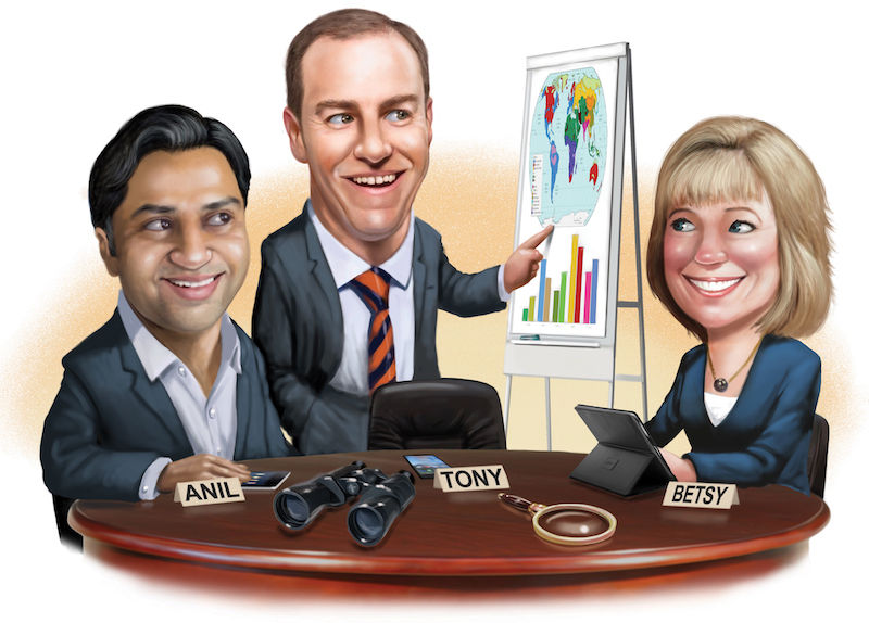 Cvent SVP of enterprise sales & partnerships Anil Punyapu, CWT Meetings & Events VP of the Americas & South Pacific Tony Wagner & strategic meetings consultant Betsy BondurantCredit: Illustration by Scott Pollack